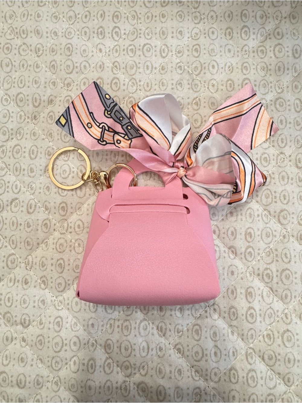 Pink Mini Handbag Keychain with Decorative silky Scarf